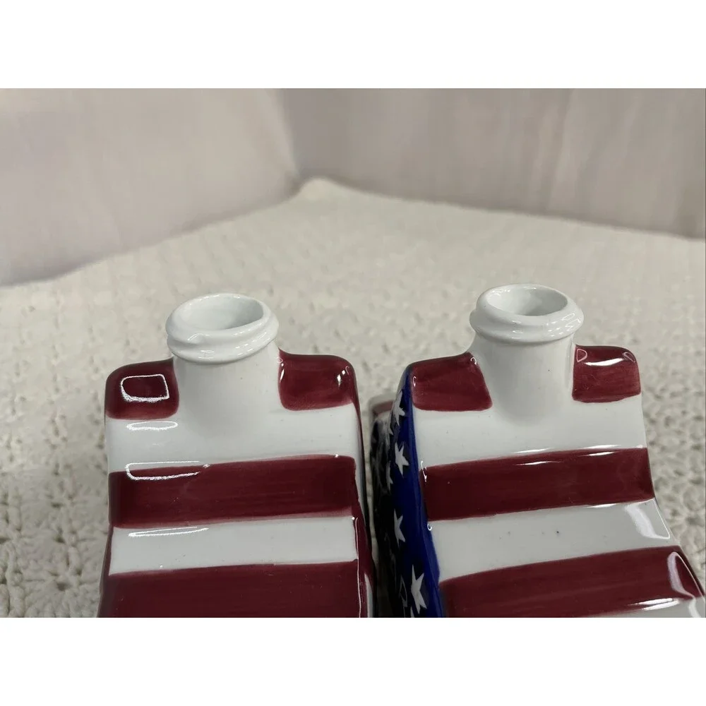 American Flag Mustard & Ketchup Catsup Pump Dispenser Set New Open Box